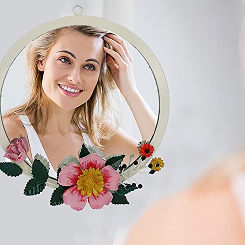 Shop Lc Decorations Wall Mirror Handmade Hand Painted Flower Hanging Mirrors For Bedroom Living Room Dresser Entrance Decor Wall Mirror Off White, Iron #TOP4