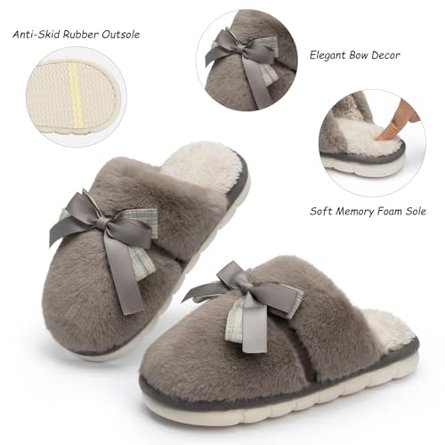 Image of GOEWY Cute Women's Memory Foam House Slippers - Fuzzy Plush Faux Fur Slippers with Bow Butterfly Tie - Anti-Skid Indoor /Outdoor Gifts for Women, Moms & Ladies