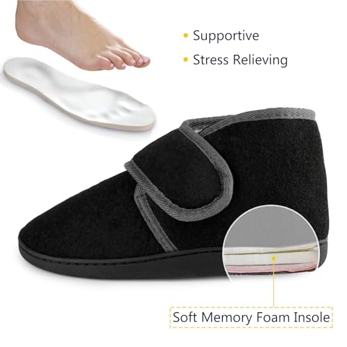Women's Adjustable Hook & Loop House Boots Slippers With Furry Memory Foam Warm Winter Shoes Indoor Outdoor Diabetic Swollen Feet Slippers4