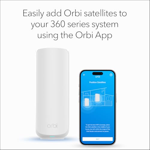 Image of NETGEAR Orbi 360 Series (RBE360) Dual-Band WiFi 7 Mesh Network Add-on Satellite - Works with Orbi RBE362, RBE363 Security Features, 5 Gbps, Adds Coverage up to 2,000 sq. ft., BE5000