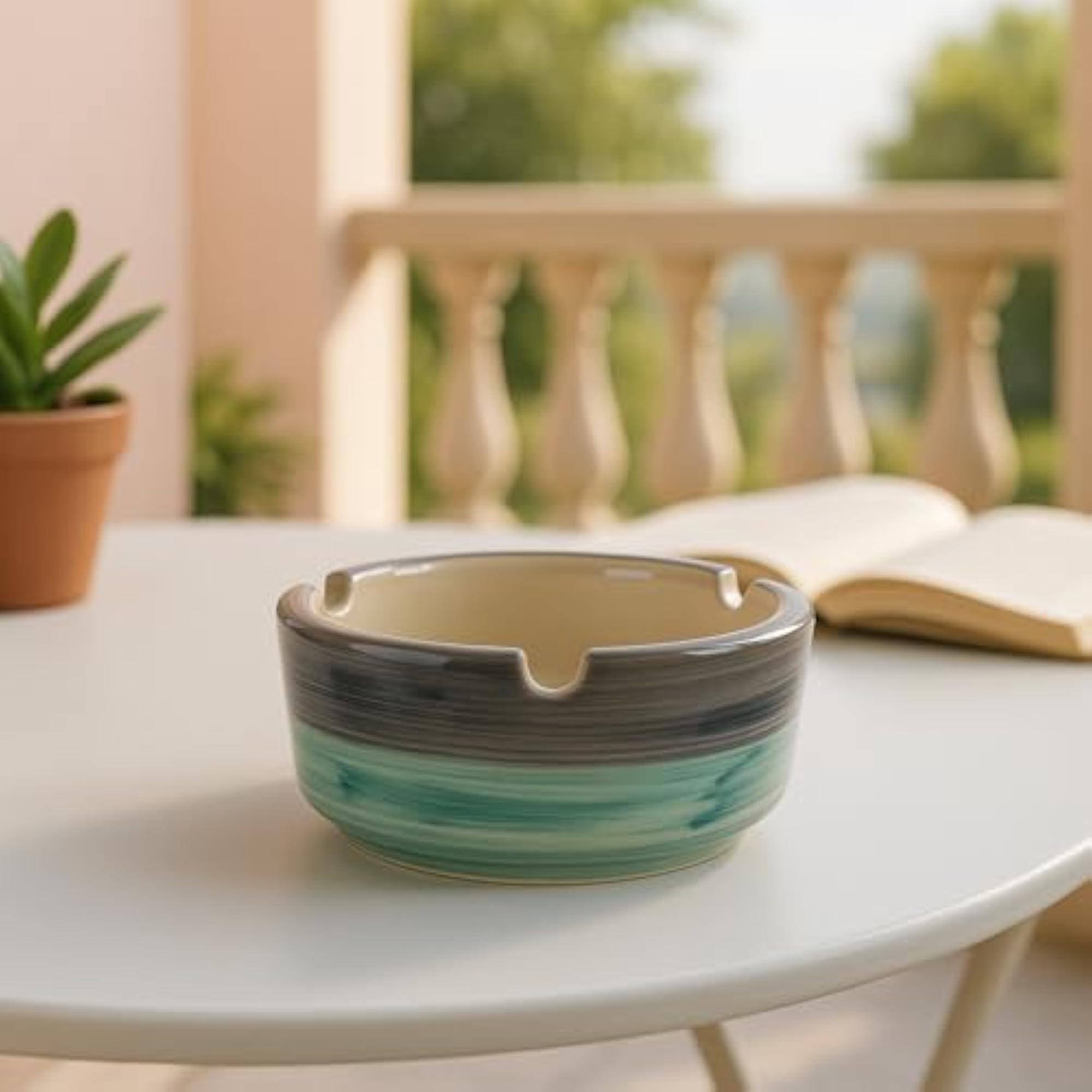 Ceramic Round Ashtray Figurine with Two-Tone Glaze