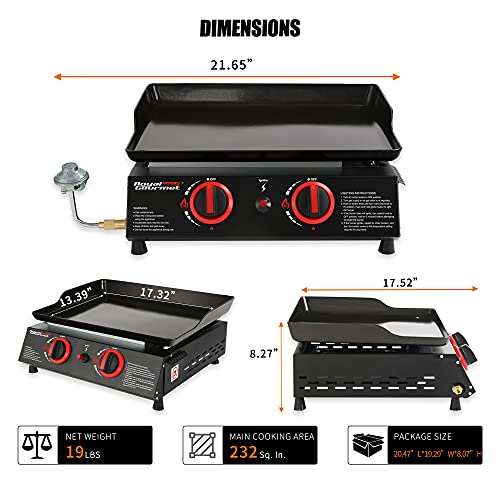 Royal Gourmet PD1203A 18-Inch Portable Countertop Griddle, 2-Burner Propane Gas Grill Griddle thumb #2