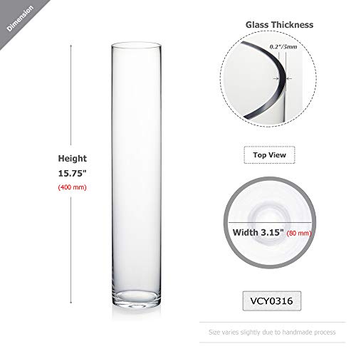 Wgv Tall Cylinder Glass Vase, 3" W X 16" H, [Multiple Sizes Choices] Clear Bud Candle Holder Planter Terrarium For Wedding Party Flower Vase Centerpieces Home Accent Decor, 1 Piece #TOP1
