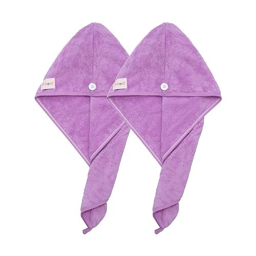M-bestl 2 Pack Microfiber Hair Towel Wrap,Hair Drying Towel with Button, Hair Towel Turban,Head Towel to Dry Hair Quickly (Purple)