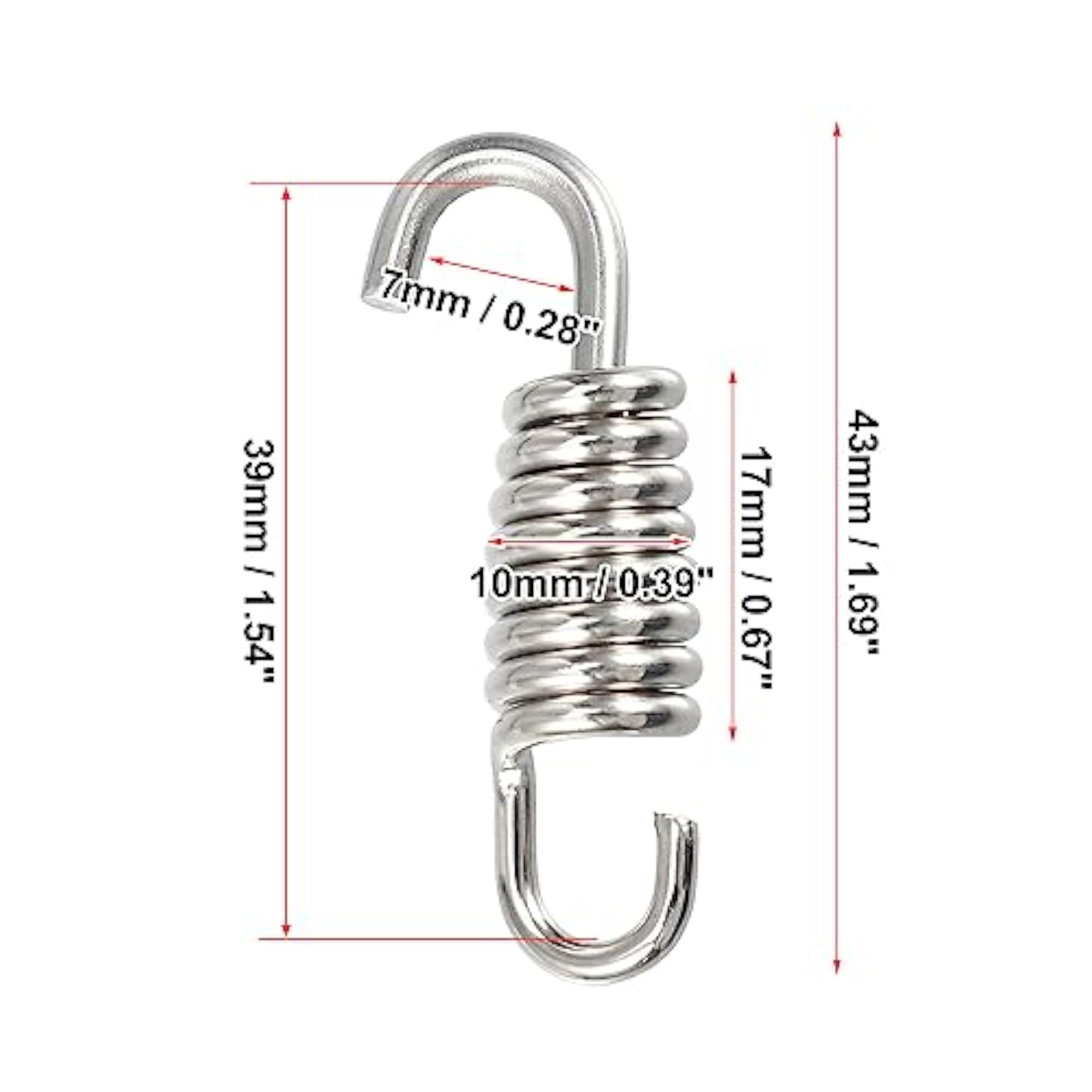 Universal Exhaust Pipe Spring, 43mm, Stainless Steel, 2 Pcs