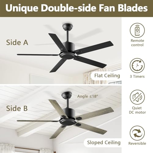 Image of Obabala Outdoor Ceiling Fan No Light, 42 Inch Black Modern Ceiling Fan Without Light, Dual Finish 5 Blades,6 Speed, Reversible Quiet DC Motor for Patios, Garage, Bedroom, Porch