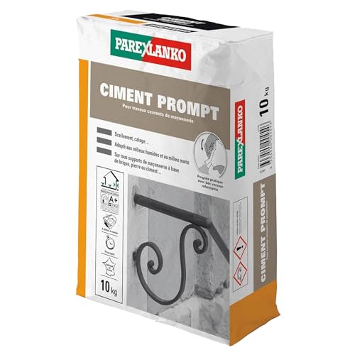 Parexlanko - Ciment Prompt - Gris - Confection de mortier à prise rapide - Tous supports de maçonnerie - Adapté en milieux humide et marin - 10kg