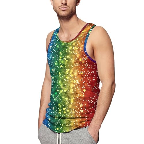 Colorful Rainbow Backdrop LGBT Pride Month Men's Tank Top Sleeveless Vest Lightweight Workout Gym Shirts Casual Tee Top L