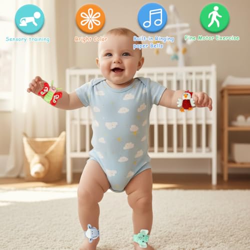 Image of SNOWIE SOFT 6Pcs Cartoon Rattle Set for Babies 0-6 Months, Soft Toy for Baby Boy, Bee, Sheep, Monkey, Butterfly, Chick & Elephant Interactive Fine Motor Sensory Toy for New Born Baby Gifts