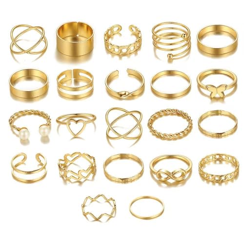 sundrerfect - sundrerfect 22er Set Vintage Fingerringe aus,Stackbare Midi-Ringe für Frauen, wasserfester Moderinge-Set für Parties, Hochzeiten, Geschenke (verschiedene Größen) - -16%