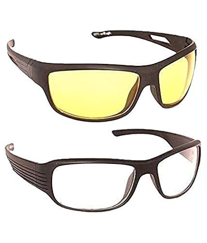 Ekon Set of 2 Day and Night Eye Rain UV Protection Vision Anti-Glare Anti-Dust Polarized Goggles Driving Bike Riding Safety Glasses for Men and Women Eyewear