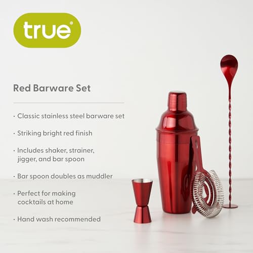 True Bar Drink Mixer Set, 19oz 4-piece Cocktail Shaker Set Bartender Kit, Cocktail Mixer Set, Cocktail Shaker Kit, Barware Tool Sets, Bar Accessories, Red by TRUE - Image 5