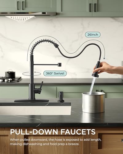 FORIOUS-Black-Kitchen-Faucet-Kitchen-Sink-Faucet-with-Pull-Down-Sprayer-Commercial-Kitchen-Faucets-Stainless-Steel-Classic-Single-Handle-Pull-Out-Sink-Faucets-for-Farmhouse-Laundry-Utility-Room-RV