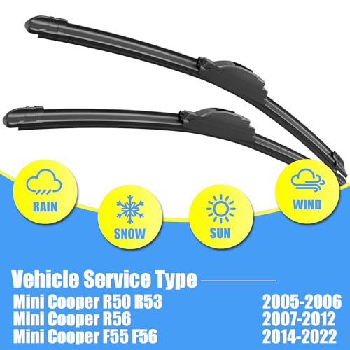 Image of Gavimnal Silicone Wiper Blades Replacement For Mini Cooper R50 R53 05-06 | Fits R56 2007-2012; 19 inch+18 inch Front & 10 inch Rear, All-Weather, Streak-Free, OE-fit, Quiet, Easy One-Click Install