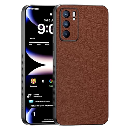 TAUYN Cover per Oppo Reno 6 5G / Reno6 5G, Ultra Sottile Premium PU Pelle Indietro Custodie, Telaio in Morbido Silicone, Antiurto, AntiGraffio Proteggere Custodia - Marrone