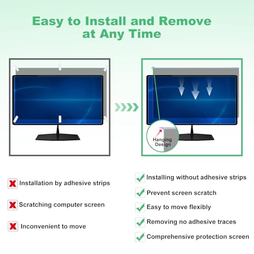 DEJIMAX 25/26/27 inch 16:9 Monitor Privacy Filter, Hanging Anti-blue Light Filter for Computers/Desktops Privacy Protection, Universal Screen Protection - Image 4