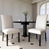 LEEMTORIG Set of 2 Parsons Chairs Upholstered Dining Room Chairs with Nailhead Trim, Faux Leather Kitchen Dining Accent Chairs, Ivory White, CY-1122-WT