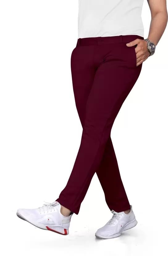 Image of Men's Lycra Stretch Casual Pants Slim Fit Comfortable Trousers Daily Use Solid Pants for Men TS K003 Parent