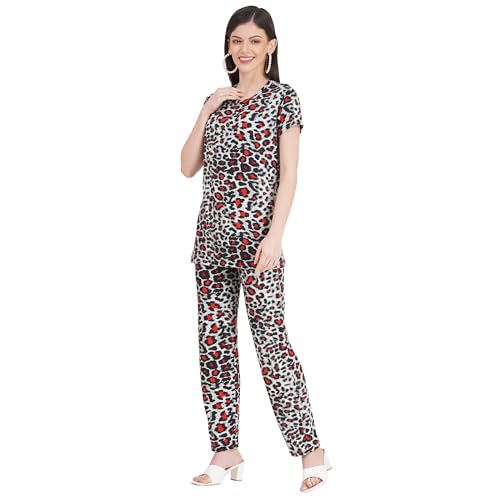 Image of Women's Pure Cotton Top & Pyjama Set - Printed Nightwear and Loungewear, Comfortable Night Suit for Sleep and Relaxation