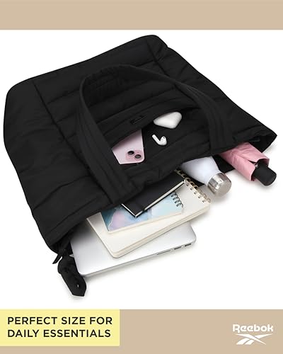 Image of Reebok Womens Tote Bag - Large Lightweight Puffer Travel Tote with Zipper - Carry On Shoulder Bag Work Bags for Women