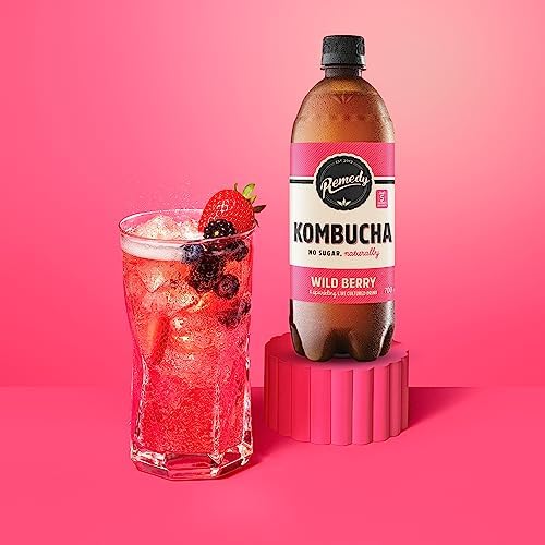 Remedy Kombucha Tea - Wild Berry - Sparkling Live Cultured Drink - Naturally Sugar Free Soft Drink - Prime Probiotic Drink for Gut Health - 6 x 700ml