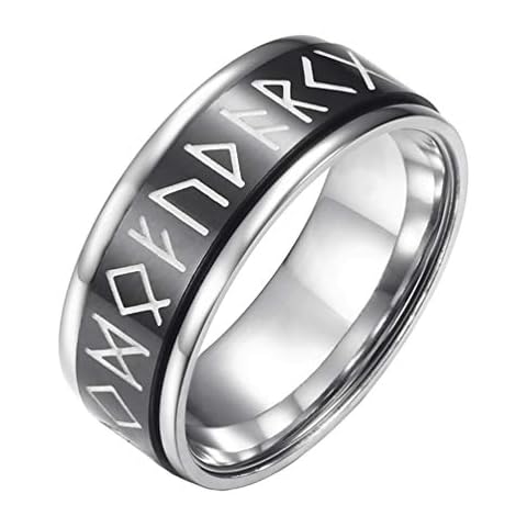 IFUAQZ 8mm Men's Stainless Steel Spinner Ring Luminou Glow Nordic Viking Rune Band Cover