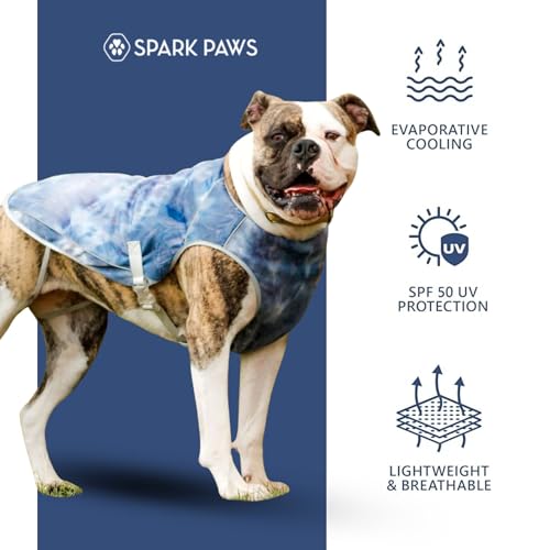 Image of Spark Paws Dog Cooling Vest - SPF 50 UV Sun Protection - Summer Heat Relief Gear for Dogs, Lightweight, Evaporative Cooling - Dog Anxiety Relief Vest During Hot Days - Ice Blue, XL