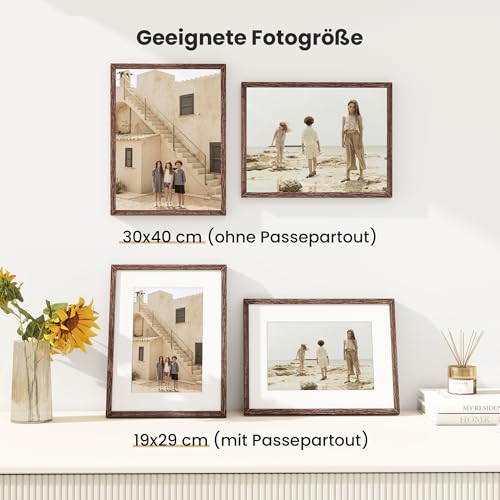 Feihorrm Bilderrahmen, Fotorahmen aus Eiche, Mit gehärtetem Glas, Für 30x40 cm-Fotos ohne Passepartout oder 19x29 cm-Fotos mit Passepartout… – Ansicht 2