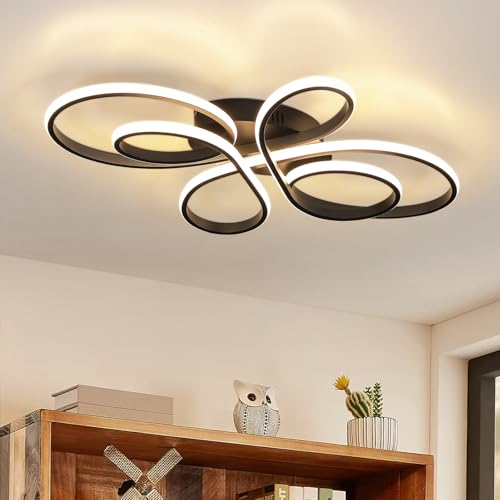 ZMH Plafonnier chambre plafonnier LED salon : 30W lampe de salon noir 40cm blanc chaud 3000K plafond éclairage de plafond moderne pour cuisine couloir salle à manger
