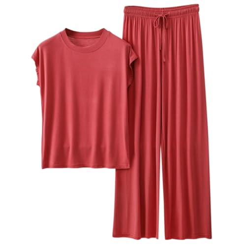 Pyjama ample pour femme 2 pièces avec t-shirt manches courtes et pantalon large à cordon