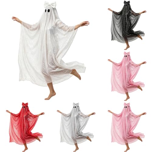 Women Sparkly Ghost Costume Halloween Ghost Poncho Dress Cosplay Outfit - image 1