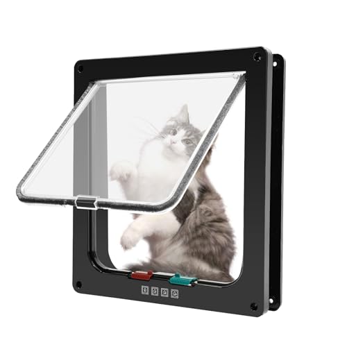Katzenklappe mit 4-Wege-Verschluss, Haustiertür für Katzen & kleine Hunde bis 7kg, ABS Katzentür mit leiser Bürstendichtung, wetterfeste Haustierklappe für Tür & Wandmontage (28,5x24,5cm, Schwarz) Katzenklappe mit 4-Wege-Verschluss, Haustiertür für Katzen & kleine Hunde bis 7kg, ABS Katzentür mit leiser Bürstendichtung, wetterfeste Haustierklappe für Tür & Wandmontage (28,5x24,5cm, Schwarz)