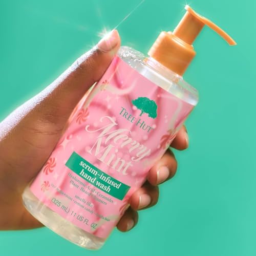 Image of Tree Hut Merry Mint Serum Infused Hand Wash, Nourish & Hydrate Hands with Strengthening Skin Care, Long Lasting Scen, Cleanse & Lock in Moisture, Limited Edition Holiday, 11 Fl Oz.