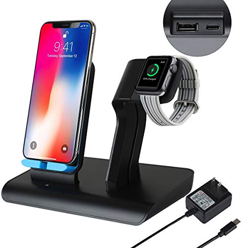 Co-Goldguard Phone Wireless Charger Stand 2 in 1 Charging Dock Fit for Watch Series 1 2 3 Compatible with iPhone X XS MAX XR 8 Plus Black Blue