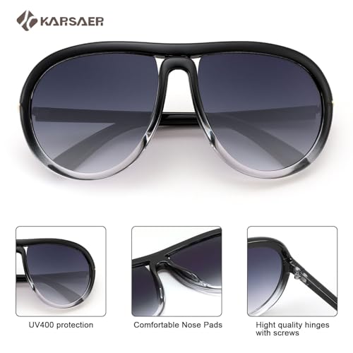 Image of Karsaer Oversized Vintage Aviator Sunglasses for Men Women?Big Retro Round Aviator Sunglasses K7132