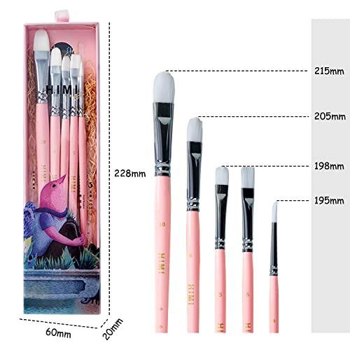 HIMI Gouache Paint Brushes Set 5 Pcs for Acrylic Oil Watercolor Face & Body Gouache Painting Nice Gift Art hobbyist, Kids & Adults (Pink,Brushes)