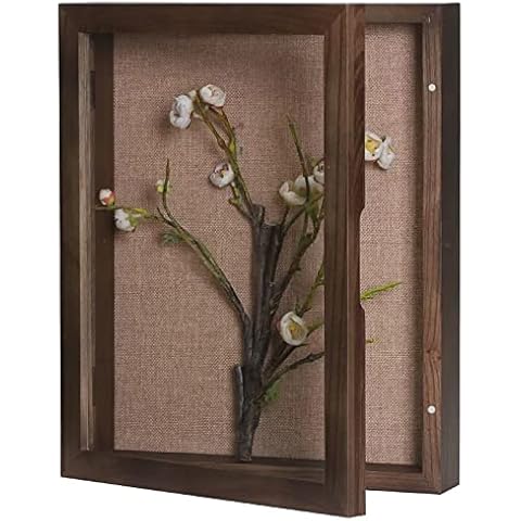 Deep Shadow Box Frame 11x14, Hinged Shadow Box with Door, Front Opening Shadow Boxes Display Cases for Collectibles Flowers Antique Bridal Bouquet Ticket Stub-Walnut Cover