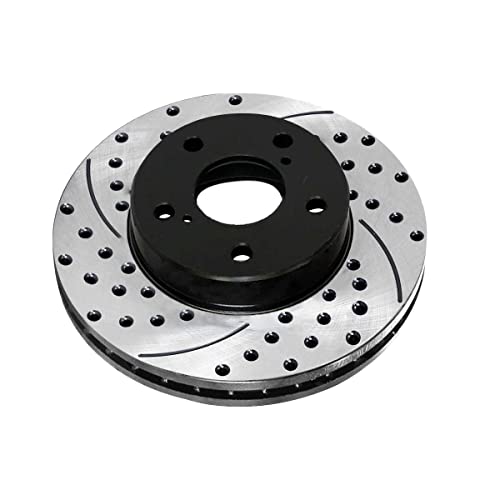 image for AutoShack Front Drilled Slotted Brake Rotors Black Pair of 2 Driver an