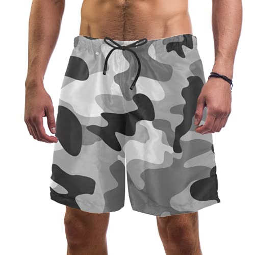 Bañador de camuflaje gris para hombre con cintura elástica y bolsillos