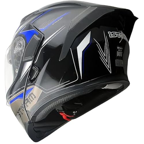 1Storm Motorcycle Modular Full Face Flip up Dual Visor Helmet + Spoiler: HB89 Storm Blue