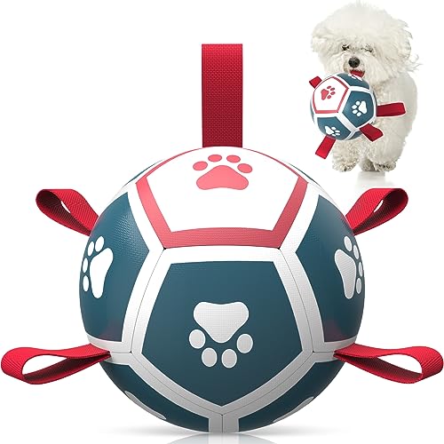 QDAN Dog Toys Soccer Ball with Straps, Outdoor Toys for