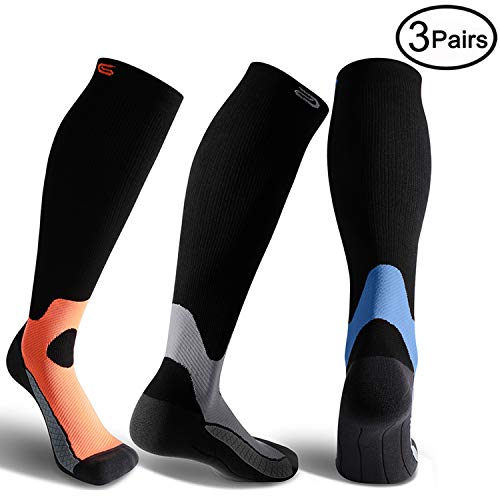 3 Pairs Compression Socks 20-30mmHg For Men and Women-Best Compression Socks For Running, Traveling, Shin Splints, Nurse, Athletic And Pregnancy Grey, Blue, Orange S/M
