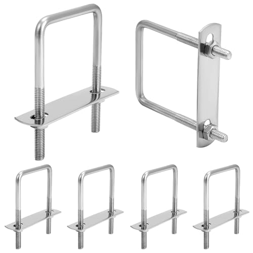 QWORK® 6 Stück M6 Edelstahl U Bolzen Set, 80 x 50 mm U-Bügel, hohe Tragfähigkeit, mit Muttern und Rahmenplatte, für mehrere Anwendungen