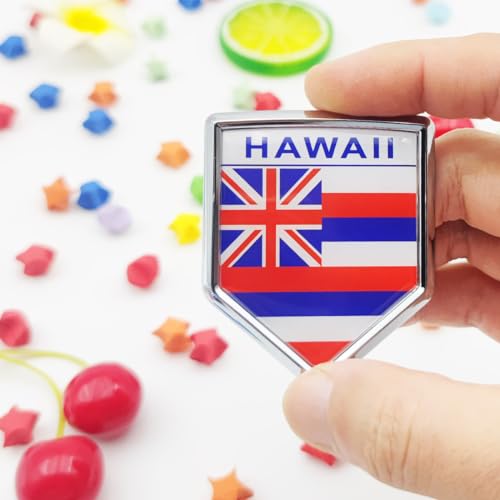 Image of Overdecor Hawaii Flag Decal Stickers Car Emblem Hawaii Car Accessories Decorations Chrome Shield Flag Sticker Decals for Cars Truck Vehicles, 2 Pack