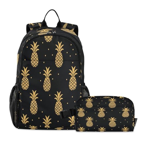 Sac à dos motif ananas noir enfants filles garçons boîte à déjeuner école multicolore