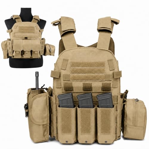 Tactical Vest for Airsoft & Paintball, Adjustable MOLLE Plate Carrier with Patch Panels for Hunting...