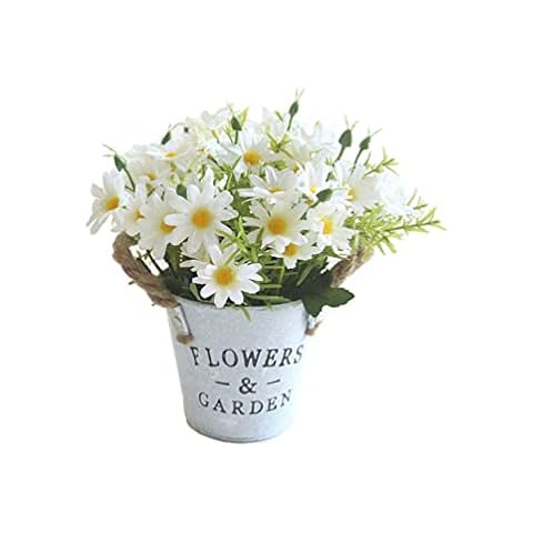 UUPP Potted Artificial Daisy Flowers Bonsai Silk Flowers with Pot Fake Flower Arrangements for Home Office Restaurant Table Windowsill Decor, White Cover