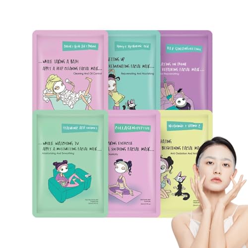 6PCS Soothing Face Masks Set - Hydrating Sheet Mask with Retinol & Vitamin E for All Skin Types, Skin-Loving Essentials, Moisturiser Face Women, Birthday Gifts for Women