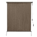 SEEYE Outdoor Sunshade Roller Shades 6' W x 8' H, Cordless Roll Up Shade Blinds Privacy Screen with 90% UV Protection, Exterior Patio Shade Cloth for Porch Pergola Balcony Backyard Windows, Mocha