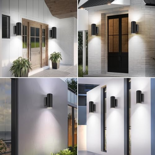 Image of Kerry Outdoor Wall Lights, Mains Powered, IP65, Up Down, Black 2 Pack
